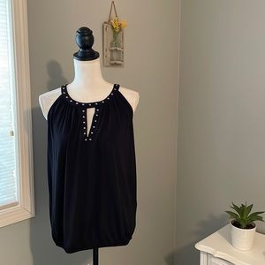 INC Black Halter Tank With A Keyhole Front and Nickel Colored Detail, Size M
